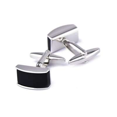 Cufflinks for Men Silver Black Rectangle Black Agate Cufflinks Shirt Business Men