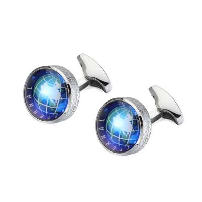 Globe Earth Cufflinks Blue Colors Stainless steel Rotatable globe planet earth World Map Cuff links Wedding For Mens