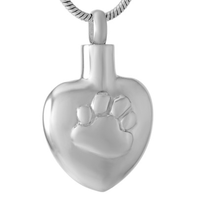 Cat Paw in Heart Stainless Steel Cremation Ash Pendant