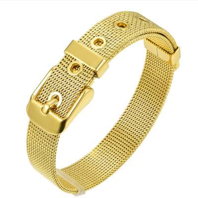 Women Men Stainless Steel/18K Gold Plated Mesh Chain Belt Buckle Bracelet Bangle