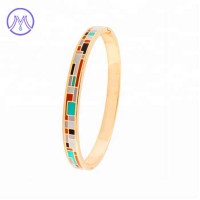 stainless steel 6mm wide open cloisonne color enamel women bracelet bangle