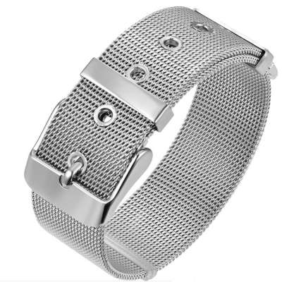 Wide Belt Buckle Mesh Wrist Band Bracelet for Men for Women Silver Tone Stainless Steel Adjustable