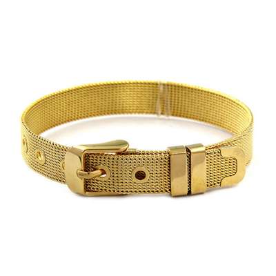 Stainless Steel Mesh Belt Buckle Clasp Gold Color Tone Bracelet